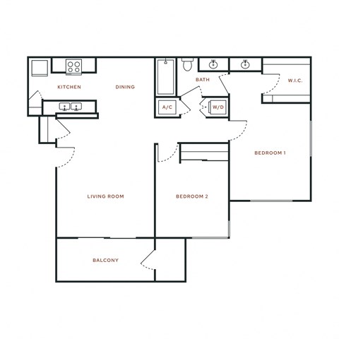 Artisan Oaks 2 Bed 1 Bath (Plan B) Floor Plan Image